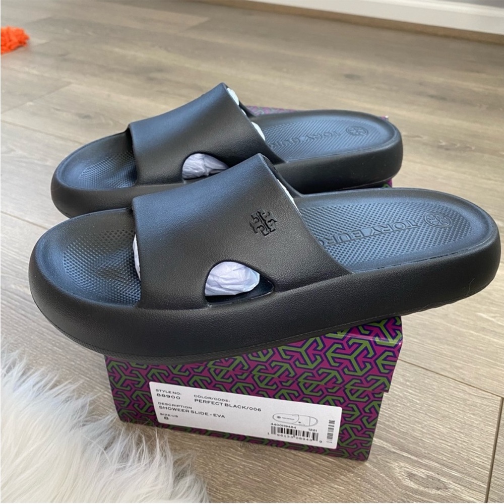 Nwt Tory Burch Black Slides Size 8 And 9 - image 5